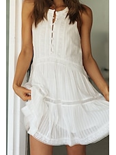 cheap White Casual Dresses-Women&#039;s Mini Dress White Dress Fashion Modern Birthday Graduation Date Regular Fit Plain Sleeveless Stand Collar White Summer