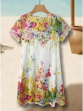 levne Květinové šaty-Ženské mini šaty tričkové šaty tee šaty sundress dovolená neformální plážová dovolená každodenní vycházení běžný střih květinový grafický krátký rukáv V výstřih bílý vzor léto
