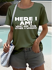abordables T-shirt Humor &amp; Citations-Femmes T-shirt Graphique Lettre Élégant Occasionnel Manche Courte Col rond Hauts Réguliers Quotidien Week-end Imprimé Noir Vert Véronèse bleu marine Été Printemps
