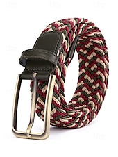 cheap Men&#039;s Belts-Men&#039;s Braided Elastic Stretch Belt – Multicolor Woven Design with Leather Tip &amp; Metal Buckle, Casual &amp; Golf Style, Adjustable Fit for Jeans &amp; Trousers, Perfect for Sports &amp; Everyday Wear