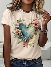 cheap Floral tee-Women&#039;s T Shirt Summer Tops Heart Graphic Classic Casual Short Sleeve Crew Neck Crop Tops Daily Weekend Print Rainbow Summer Spring Fall