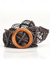levne Dámský pásek-tkaný opasek boho macrame pro ženy – ručně vyrobený široký bederní pás s dřevěnou přezkou, vintage chic styl pro šaty, ležérní outfity a letní plážové oblečení