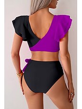 preiswerte Bikini-Sets-Damen Badeanzug Bikini Bademode Hoch tailliert Tropisch Strandbekleidung Farbblock V-förmiger Draht-Ausschnitt Ärmellos Badeanzüge