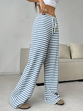economico Pantaloni-Per donna Pantaloni Casual Lunghezza intera Naturale A righe Elasticizzato Casual Quotidiano Grigio chiaro Marrone e nero Blu cielo e Bianco Bianco / Rosa Estate