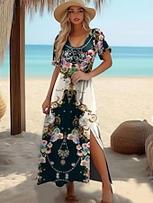 abordables Vestido Floral-Vestido Maxi de Mujeres Vestido de Camiseta Vestido de Tee Vestido de Playa Vestido de Cambio Vestido de Verano Elegante Bohemio Tropical Vacaciones Fiesta Holiday Corte Regular Gráfico Vintage