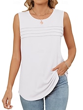 voordelige Effen Tanktop-Vrouwen Camisole Tanktop Effen Kleur Effen Elegante Casual Mouwloos Crew Neck Regular Tops Dagelijks Vakantie Gerimpeld Wit Roze Wijn Koninklijk Blauw Groen Zomer Lente