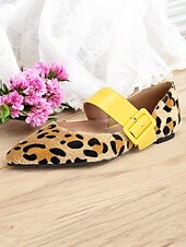 levne Dámské boty s plochou podrážkou-dámské kalhotky mary jane s květinovým leopardím vzorem – elegantní boty se špičatou špičkou s růžovým páskem na přezku pro běžné, pracovní a jarní výlety