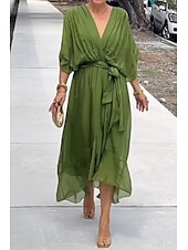 abordables Robe de cocktail-Femme Robe mi-longue robe cocktail Robe d&#039;été Mode Manche Chauve-souris Vacances Rendez-vous Sortie Standard Plein Demi Manches Col V Bleu Violet Vert Printemps