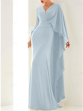 billiga GRÖN-Strandbröllop svart grön sjöjungfru kvällsklänning elegant klänning formell höst golvlängd lång ärm V-hals chiffon med fjädrar rynkade volanger 2025