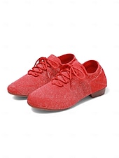 baratos Sapatos de Aulas de Dança-sapatos de dança femininos de malha rosa com cadarço e salto baixo – sapatos confortáveis casuais e de salão