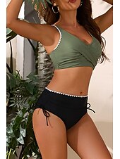 olcso Bikiniszettek-Női Fürdőruha Bikini 2 darab Fürdőruha Fodrozott Nyitott hátú Tropikus Strandruházat Színes U-alakú Ujjatlan Fürdőruhák