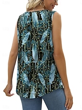 abordables Boutique Graphique Débardeurs &amp; Camis-Femmes Débardeur caraco Graphique Feuille Feuilles Élégant Occasionnel Sans manches Col carré Hauts Réguliers Quotidien Froncé Imprimé Bleu Été