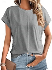 abordables T-shirt uni-T Shirt Femme Uni Élégant Décontracté Manches Courtes Col Ronde Tops Réguliers Quotidien Noir Blanc Vert Armée Vert Gris Été