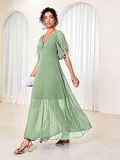 abordables Robes moulantes de soirée-robe longue élégante pour femme, manches flottantes, bleu uni, col rond, taille cintrée, fluide, transparente, superposition, événement formel, fête, été, toutes les tailles