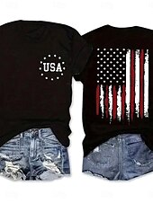 billige Uavhengighetsdag Topp-Uavhengighetsdagen Kvinners Patriotiske Fjerde Juli T-skjorte Grafisk Flagg Flagg Grunnleggende Casual Korte Ermer Rund Hals Regular Topper Daglig Trykk Svart Sommer