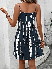 halpa Taide ja Suunnittelu Mekot-Naisten Mini mekko A linjainen mekko Slip Mekko Olkapäältä pois menevä mekko Loma Vapaa-aika Loma Päivittäin Normaali Kuvitettu Geometrinen Solmuvärjätty Hihaton V kaula-aukko Laivasto Kesä