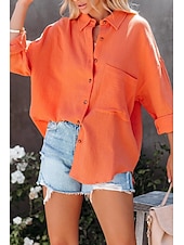 economico Camicie-Per donna Camicia Camicie ispirate al lino Abbottonare Semplice Elegante Manica Lunga Colletto a Camicia Top Regolari Quotidiano Ferie Bottoni Nero Bianco Verde chiaro Arancione Estate