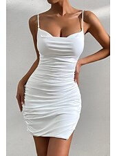 ieftine Rochii de absolvire-Pentru femei Rochie Mini Rochie albă Rochie de absolvire Rochie sexy Rochie Slip Modă Matur Absolvire Dată Ieșire Fit regulat Simplu Fără manșon Bretele Spagheti Alb Vară