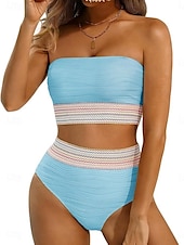 olcso Bikiniszettek-Női fürdőruhák bikini tankini alsóneműk fürdőruhák hátsó kivágásos hasformáló magas derék karcsú nyaralás strandruha egyszínű szíj nélküli ujjatlan fürdőruhák