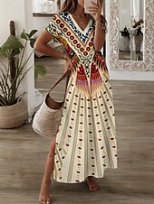 tanie Sukienki boho-Sukienka maxi damska sukienka letnia w kształcie litery A na wakacje casualowa codzienna regularny krój kwiatowy wzór graficzna krótki rękawek dekolt w kształcie litery V jasny żółty wiosna jesień