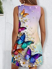 abordables Animaux Robes-Femmes Mini Robe Robe d&#039;Été Robe fourreau Robe à épaules dénudées Vacances Occasionnel Extérieur Sortir Coupe régulière Fleuri Graphique Papillon Sans manches Col en V Violet Claire Été Printemps