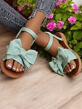 economico Sandali Piani-sandali da donna con fiocco verde chiaro – eleganti sandali piatti con punta aperta e cinturino alla caviglia per l'estate, le uscite casual e l'abbigliamento da spiaggia