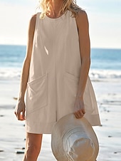 abordables grenouillère-Rompere femme active unie sans manches col rond poche vacances quotidienne coupe régulière noir rose vert armée été