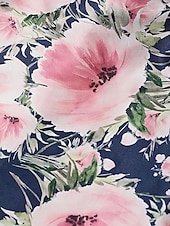 abordables Longueur du plancher-Robe mère de la mariée trapèze, imprimé floral, nœud élégant, plis, longueur au sol, col chemise, satin, manches 3/4 avec boutons, printemps été 2025