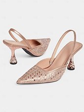 olcso Cicás sarkú cipők-női rózsa arany strasszból készült slingback sarkú, geometrikus sarokkal – luxus estélyi és randevús éjszakai cipő