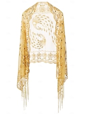 preiswerte Schals &amp; Umhänge-Retro Vintage Goldene Zwanziger 1920er Schal Wickeln Schals Der große Gatsby Flapper-Mädchen Pailletten Quastenfransen Damen Karneval Hochzeit Abendgesellschaft Maskerade Erwachsene Schal