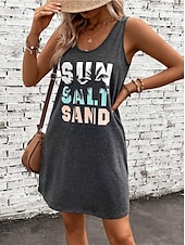 preiswerte Einfaches Kleid-Damen Mini Kleid Sommerkleid Urlaub Lässige Strand tägliche lockere Passform Herz Grafik ärmellos U-Ausschnitt Schwarz Sommer