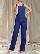 cheap Floor Length-Jumpsuit / Pantsuit 3 Piece Mother of the Bride Dress Wedding Guest Elegant Crew Neck Floor Length Chiffon Long Sleeve with Beading