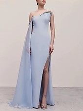 abordables BLEU-Sirène / Trompette Robe de Soirée ancien Robe Gala Cravate Noire Réception de mariage Longueur au sol Sans manches Col carré Détachable Organza avec Strass Paillettes Perles 2025