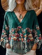 economico Top Boho da Donna-Blusa da donna con bottoni Grafica floreale di stile casual spiaggia a maniche corte scollo a V Top regolari quotidiani stampa Rosa Marrone chiaro Marrone Verde Estate Primavera