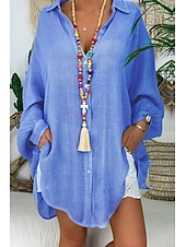 economico Camicie-Per donna Camicia Camicie di cotone e lino Abbottonare Blusa Semplice Essenziale Moderno Manica Lunga Colletto a Camicia Top lunghi Ferie Uscire Bottoni Asimmetrico Nero Bianco Blu Viola Grigio Estate
