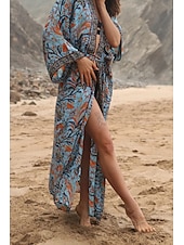 abordables Hauts de plage-Femmes Maillots de Bain Vêtement couvrant Maillot de bain Nœud devant Tropical Tenues de plage Fleur Fil en V manche longue Maillots de bain