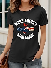 abordables Top jour de l’indépendance-T-shirt patriotique pour femme graphique drapeau lettre décontracté à manches courtes col rond haut régulier impression quotidienne noir blanc bleu marine vert été