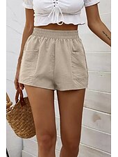 abordables Short en lin et coton-Femmes Short inspiré du lin Shorts Slacks Streetwear Occasionnel Court Naturel Uni Avec Poches Taille Élastique Extérieur Confortable Sortir Décontracté Quotidien riz blanc Vert Véronèse gris foncé