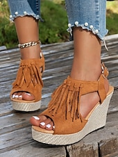 olcso Nyári szandálok-női rojtos ékszandál – boho peep toe platformsarkú cipő nyári tengerparti nyaraláshoz, elegáns alkalmi ruhák és fesztiválruházat