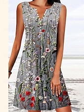 ieftine Rochii boho-Rochie mini de femei rochie în A rochie T-Shirt rochie Tee off the shoulder casual vacanță zilnic ajustat floral grafic fără mâneci gât în V roz albastru verde gri vară