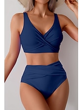 abordables Ensemble de bikinis-Femmes Maillots de Bain Bikini Maillot de bain Froncé Taille haute Tropical Tenues de plage Uni Fil en V Sans manches Maillots de bain