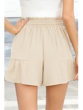 お買い得  プレーンコットンリネンパンツ-女性用 コットンリネンショートパンツ リネン風パンツ コットンリネンパンツ ストリートファッション カジュアル ショート ナチュラルウエスト 平織り ポケット 弾性巾着デザイン 通気性 快適 マイクロエラスティック カジュアル ストリートウェア 赤紫色 ワイン 海軍 アプリコット 夏 レギュラー