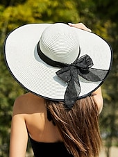 billiga Kvinnors hattar-elegant solhatt med bred brätte för kvinnor – sommarhatt i stråhatt med svart rosett, UV-skydd, hopfällbar floppy hatt för semester, trädgårdsfester och utomhusresor
