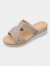 cheap Vacation Sandals-Women&#039;s Rhinestone Wedge Sandals – Elegant Slip-On Platform Slides for Summer, Beach, and Casual Outings
