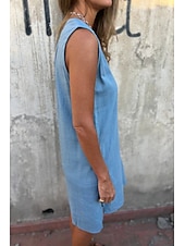 cheap Dresses-Women&#039;s Mini Dress Linen-Inspired Dresses Cotton Linen Dress Fashion Classic Modern Vacation Daily Holiday Regular Fit Plain Sleeveless V Neck Black Beige Grey Light Blue Summer