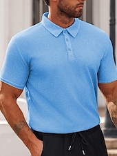 preiswerte Sport-Herren Poloshirts zum Suchbegriff: &quot;Waffel&quot; Golfhemd Arbeit Casual Kargen Kurzarm Basic Modern Glatt Knopf Sommer Frühling Regular Fit Schwarz Weiß Gelb Rote Hellgrau Hellblau Poloshirts zum