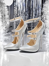 economico Festa Notturna-décolleté con tacco a spillo a triplo cinturino in argento – eleganti scarpe da sera e da festa per la vita notturna da donna
