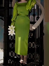 billiga Enkel klänning-Kvinnors Plus Size Maxi Klänning A-linje Klänning Mjölkfrö Klänning Off The Shoulder Klänning Puffärmad Klänning Semester Utomhus Daglig Regular Fit Enfärgad Lång Ärmd Off Shoulder Grön Sommar