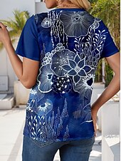 billiga Konst &amp; Design t-shirt-Dam T-shirt Blommig Grafisk Stylish Ledigt Kortärmad Rund hals Vanliga toppar Dagligen Helgen Mönster Marinblå Sommar Vår