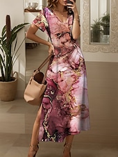 preiswerte Kunst &amp; Design Kleider-Damen Maxikleid Sommerkleid A Linie Kleid Urlaub Lässig Normale Passform Ombre Grafik Abstrakt Kurzarm V Ausschnitt Rosa Sommer Frühling